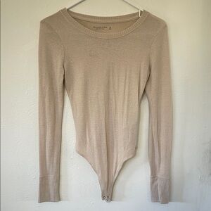 Abercrombie & Fitch Cream Long Sleeve Bodysuit